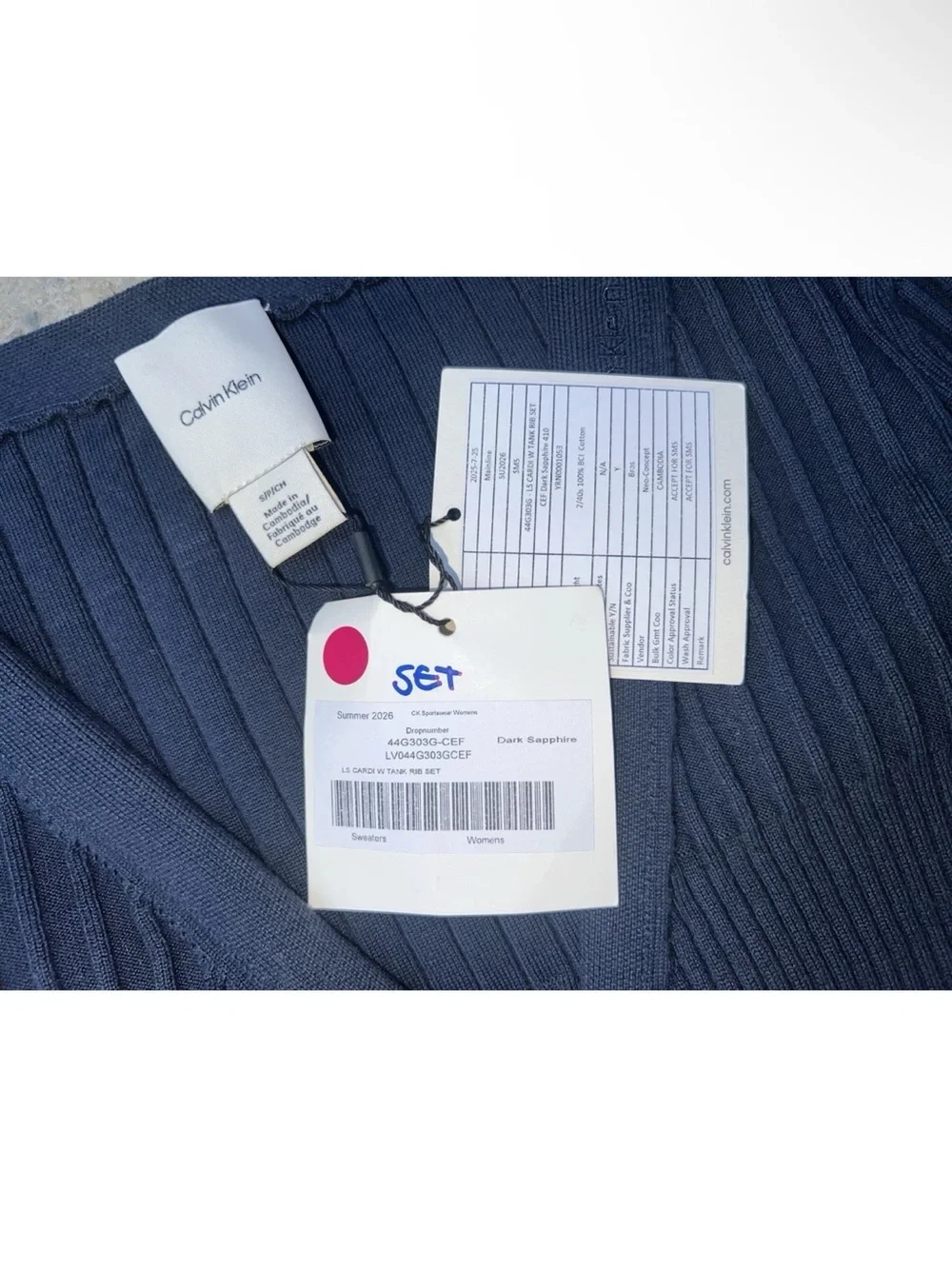 Calvin Klein LS Cardi W Tank Rib Set Sweater Dark Sapphire S|P SAMPLE Rare - Picture 5 of 9